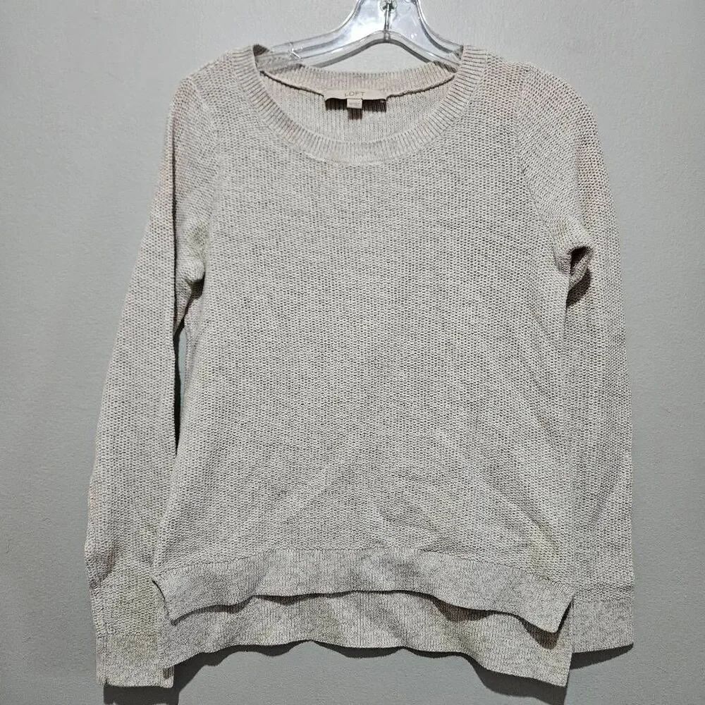Ann Taylor Loft Womens Tan Scoop Neck Long Sleeve High Low Knit Sweater XS